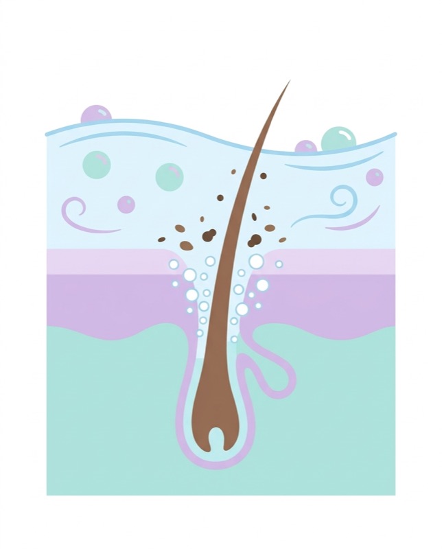 Diagram of micro-bubbles entering a dog's hair follicle